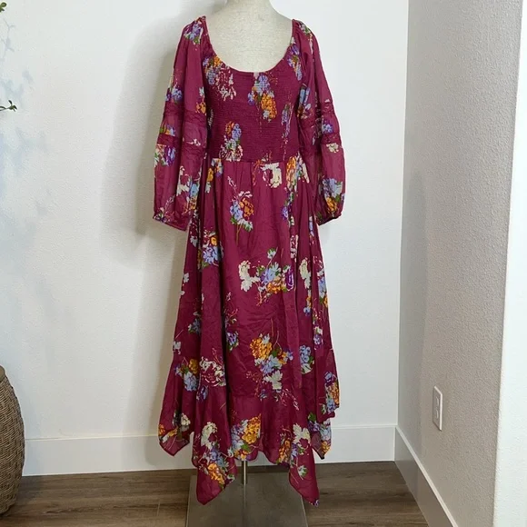 Free People Floral Peasant Dress with Handkerchief Hem - Picture 1 of 4